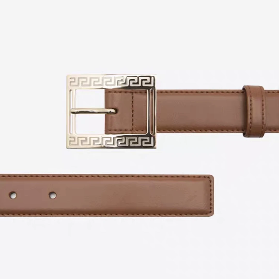 全新未使用 VERSACE/范思哲 棕色回纹扣头皮带