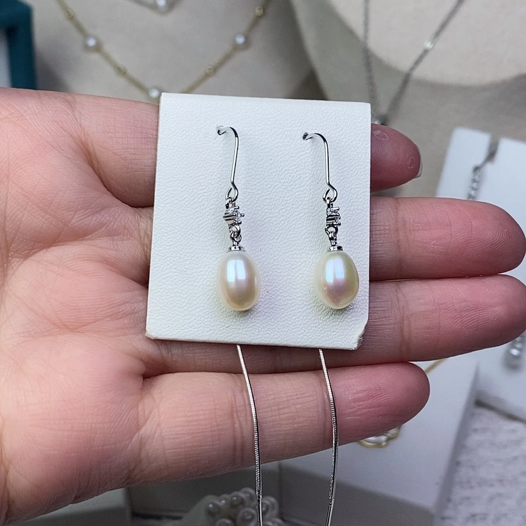 银S925镶嵌淡水珍珠耳饰