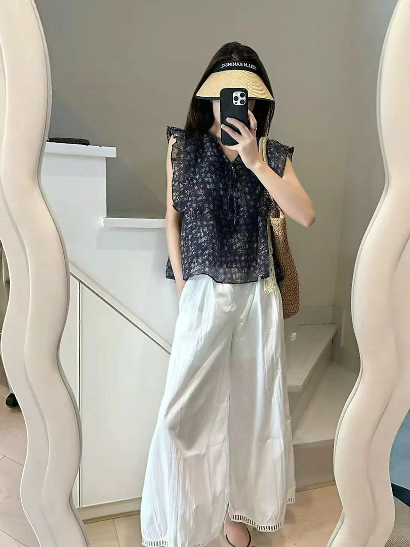 法式碎花短袖➕韩系百搭时尚蕾丝花边休闲裤