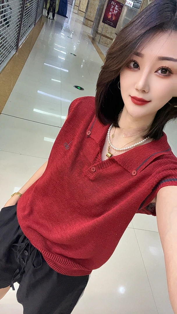 毛针织衫网红套头时尚薄款翻领短袖常规女蕾丝包袖冰丝麻