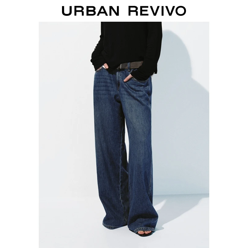 UR2025秋季新款女装潮流水洗猫须腰带阔腿牛仔长裤UWJ850094