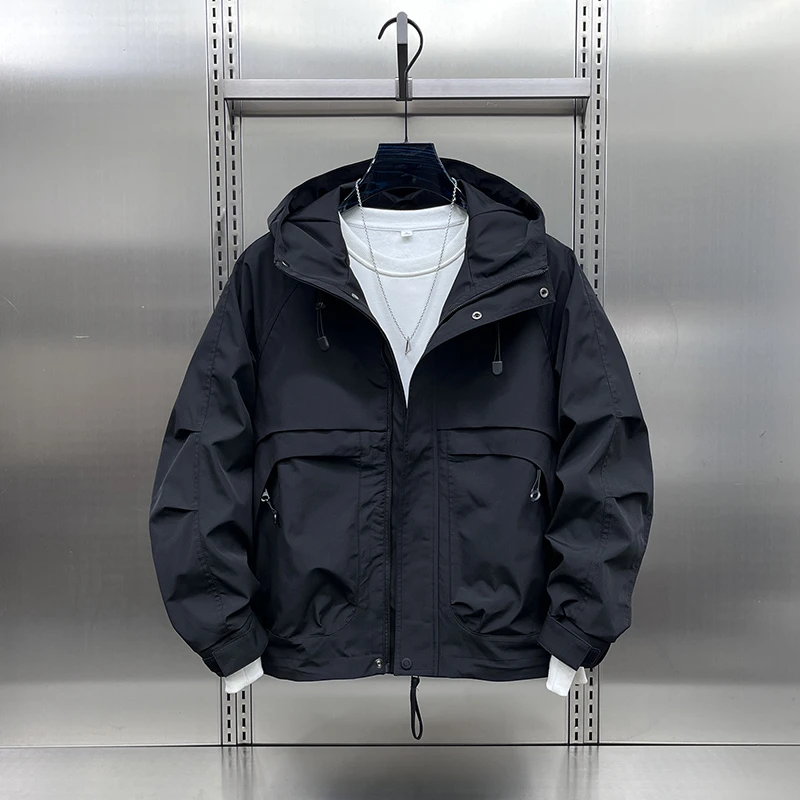 痞帅户外工装外套2025秋冬新款男冲锋衣连帽防风夹克高端加棉上衣