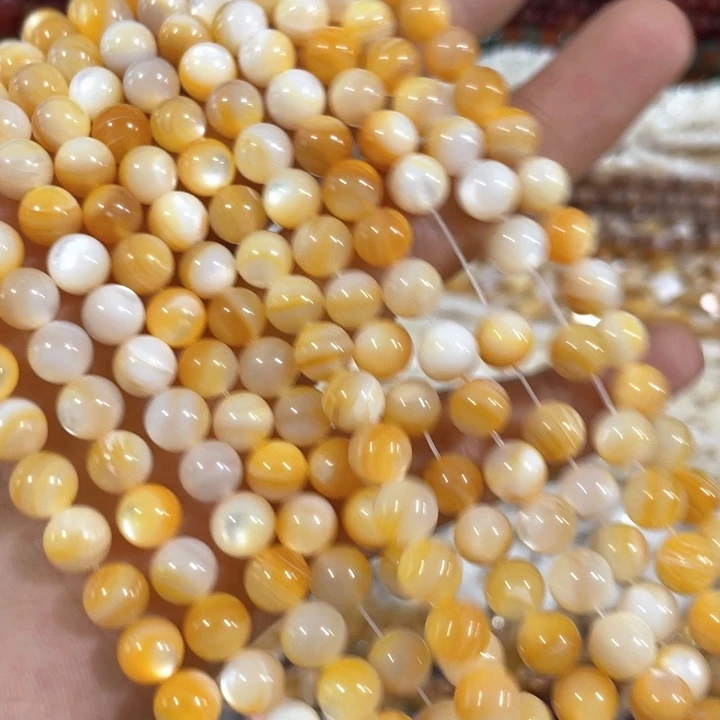 大理石磁石7mm黄碟贝圆珠一条
