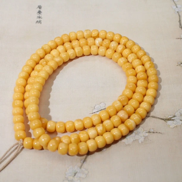 天然原矿鸡油黄老蜜蜡藏蜡老型108佛珠8mm