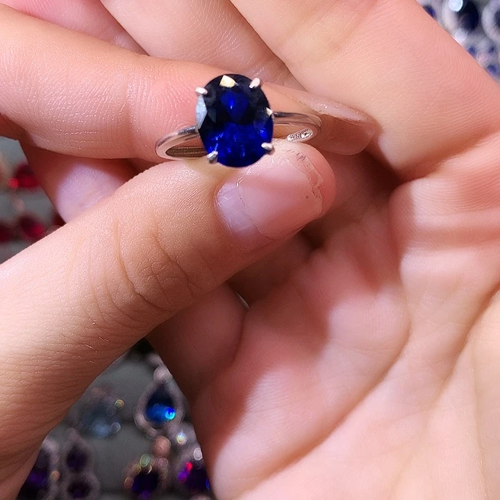 蓝宝石戒指银S925镶嵌戒指