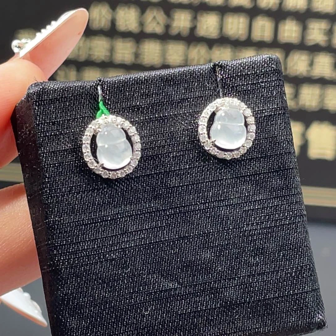 翡翠未镶嵌耳饰【万内福利】白冰葫芦耳钉