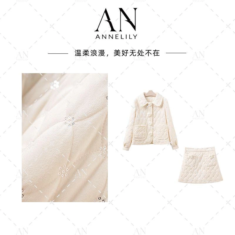 ANNELILY安琪琪【可融】秋季新款时尚气质棉服短裙套装AT2509139