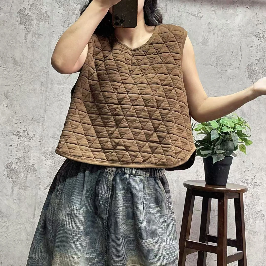 媚儿~短款菱形格水洗夹丝绵马甲（衣长53 胸围130）