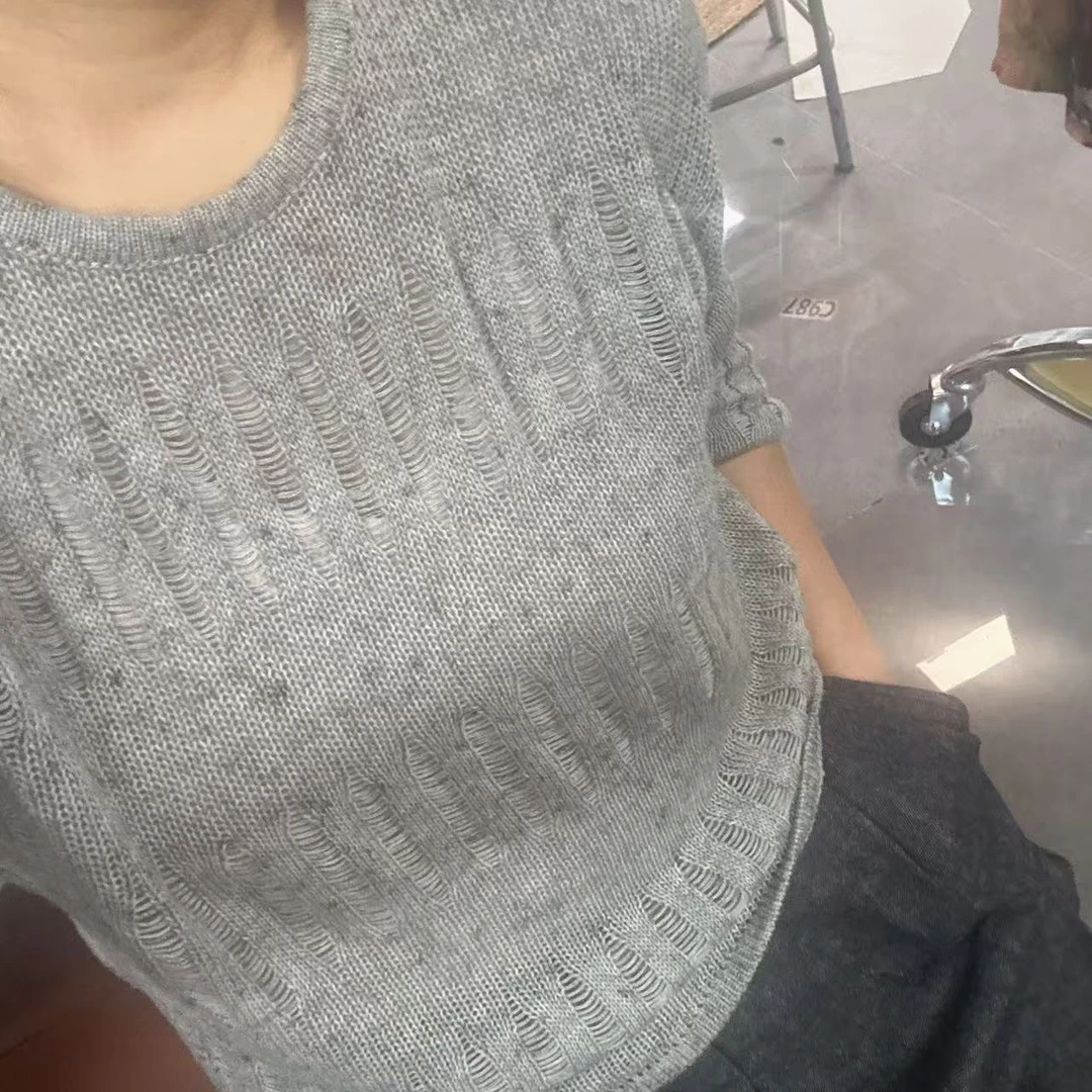 女士纯色点子丝羊毛套头毛衣