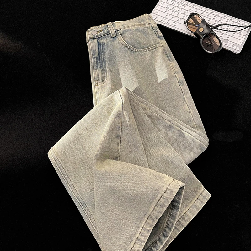 黄泥染牛仔裤男2025年秋季新款宽松直筒裤美式复古做旧休闲长裤子