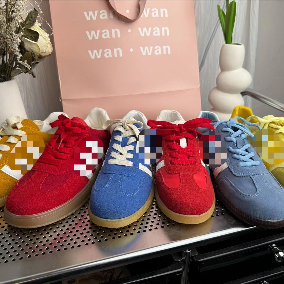 复古红色德训鞋女2025新款爆款时尚休闲板鞋运动厚底阿甘鞋