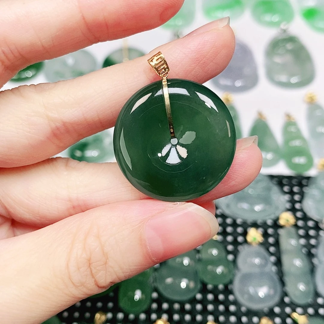 九***岁翡翠18K金镶嵌吊坠(不含链)