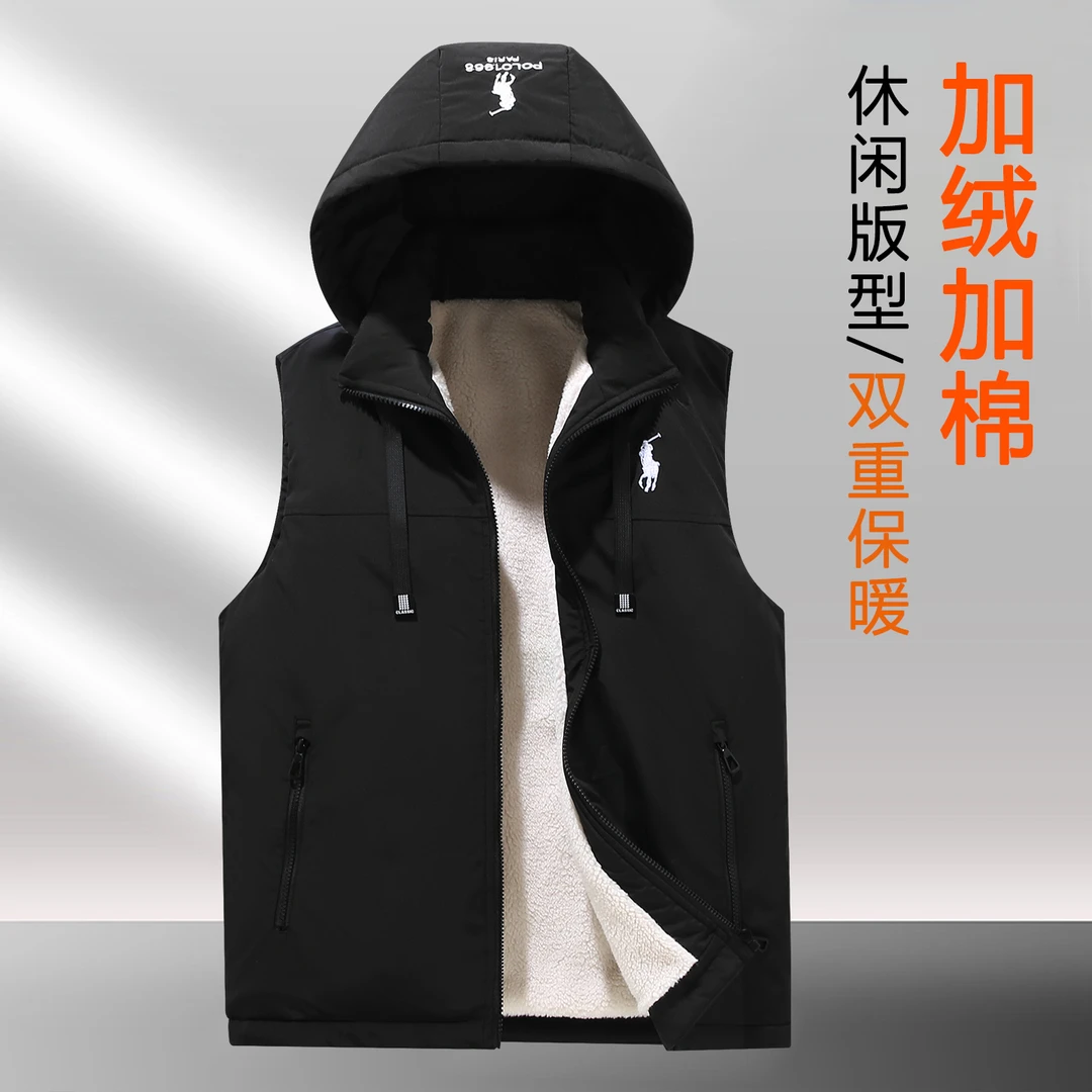 爆款加绒加厚可拆卸帽马甲潮流时尚休闲百搭刺绣秋冬新款男女同款