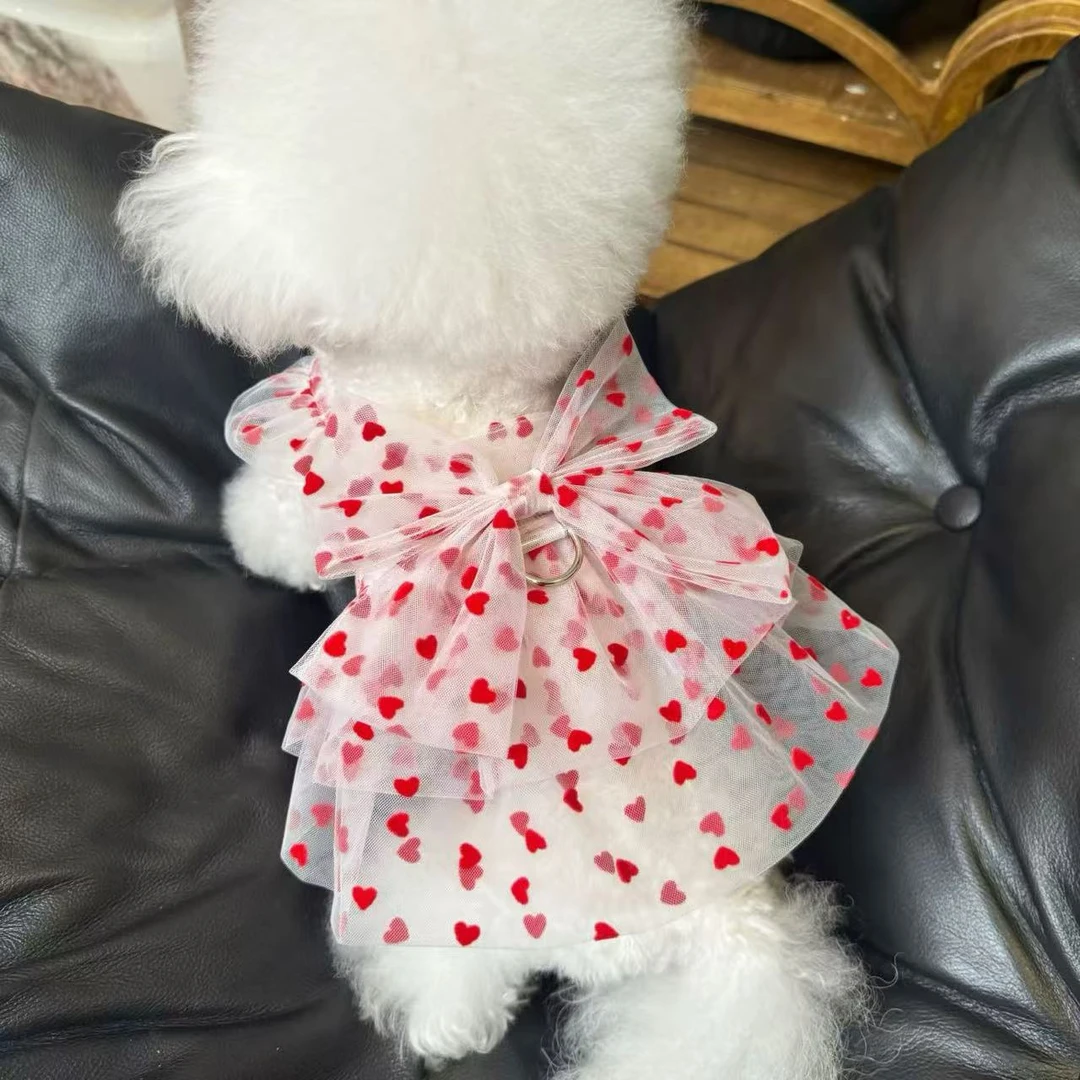 宠物猫咪狗狗春夏季薄款爱心纱裙蓬蓬裙狗狗猫咪公主礼服中小型犬