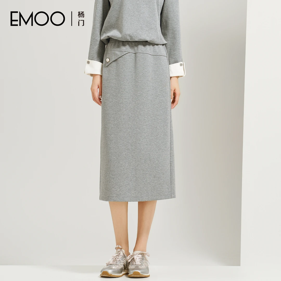 EMOO/杨门直筒裙秋冬H型半身裙连衣裙半裙纯色女高腰E34C012339