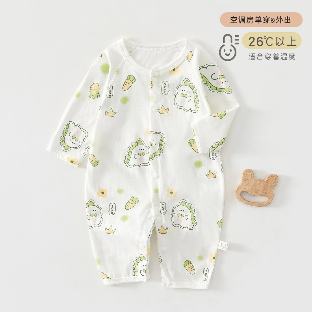 婴儿连体衣空调服夏季纯棉长袖新生儿衣服婴儿连体衣夏天薄款爬服