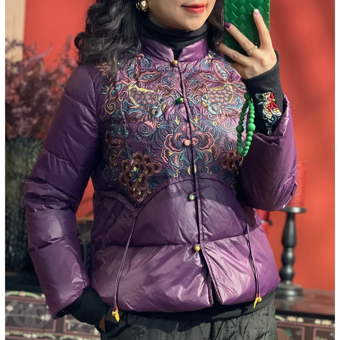 【锦鲤琳琅】民族风彩色珠扣白鸭绒外套重工满片刺绣羽绒服0931