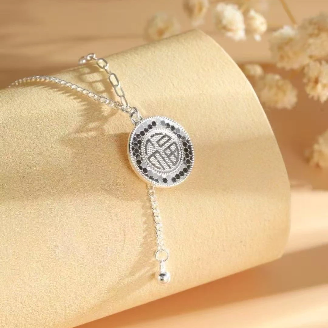 吊坠足银 老凤祥款式足银S999福禄碎冰冰纯银项链女圆饼吊坠时尚