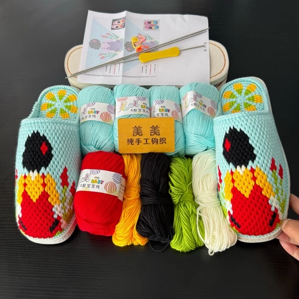 拖鞋材料包一双（线+鞋底+工具+图纸）无视频教程  需要自己钩