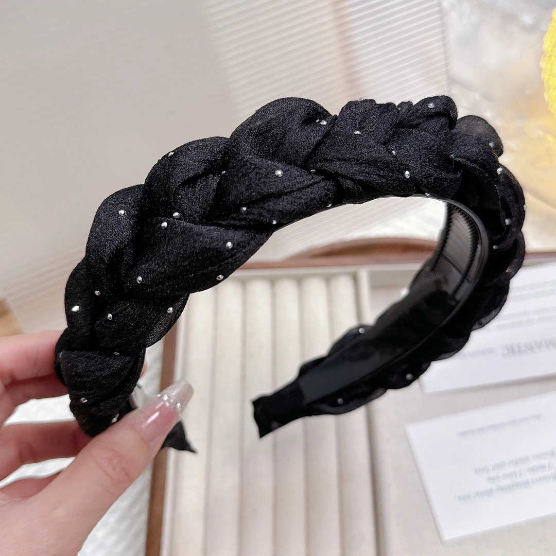 带齿高颅顶新款设计师款定制发箍黑色满天星2025早春韩国头箍