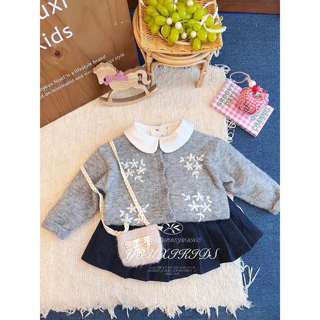 现飞飞家·繁花落25新款秋冬韩版手工提花洋气灰色亲子毛衣 FF2880