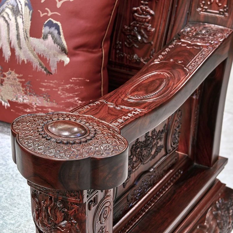 东阳红木家具印尼黑酸枝木阔叶黄檀麒麟榫卯雕花中式古典沙发组合