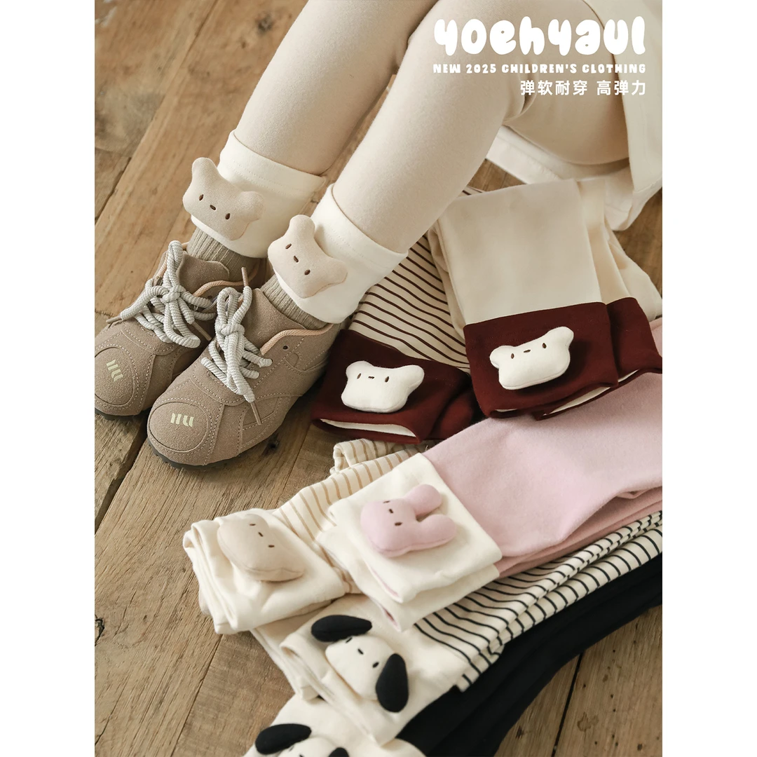 幼悠女童秋装裤脚立体玩偶打底裤洋气时髦可爱超萌儿童裤子Q4283