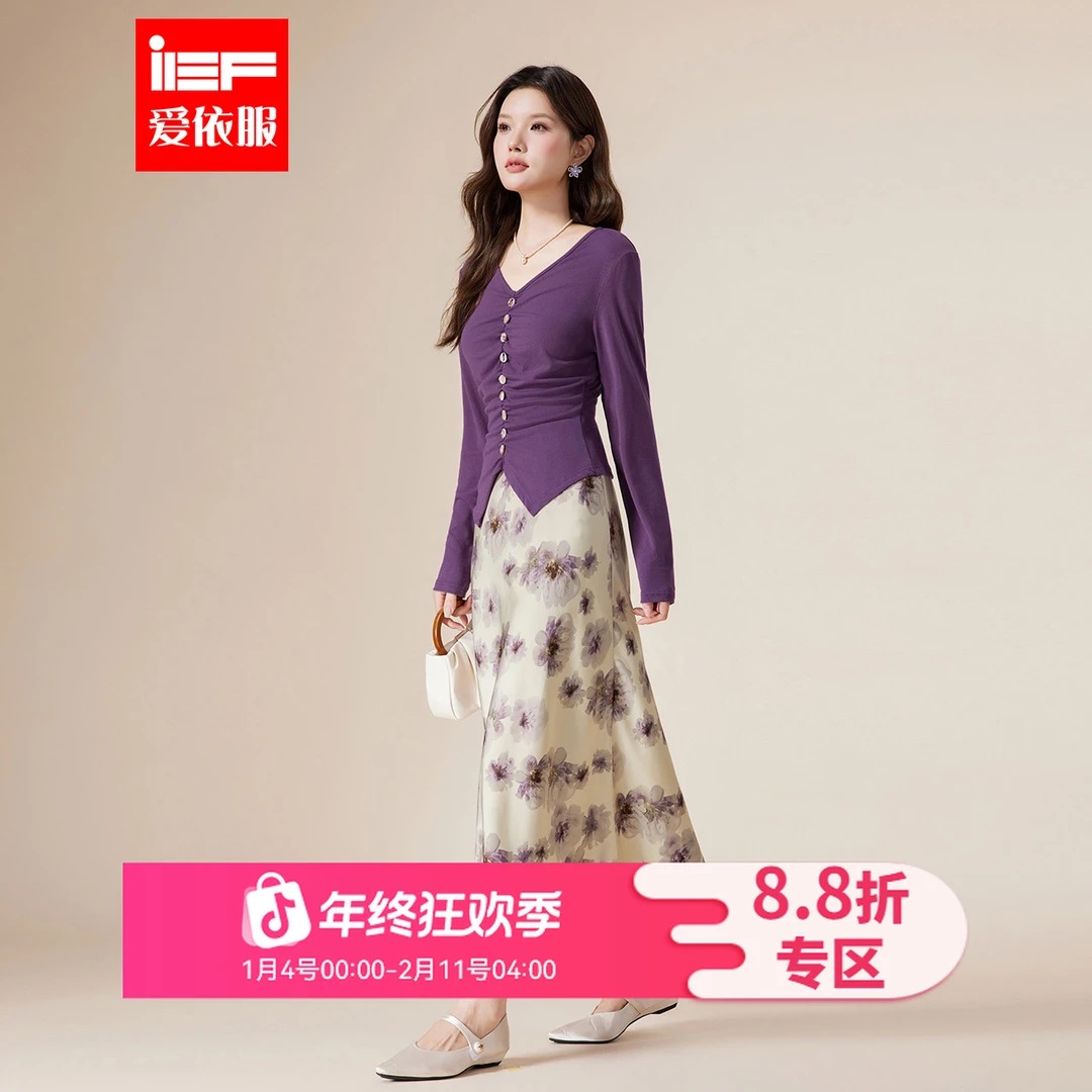 IEF/爱依服2025新款秋季温柔气质花朵针织上下套装裙