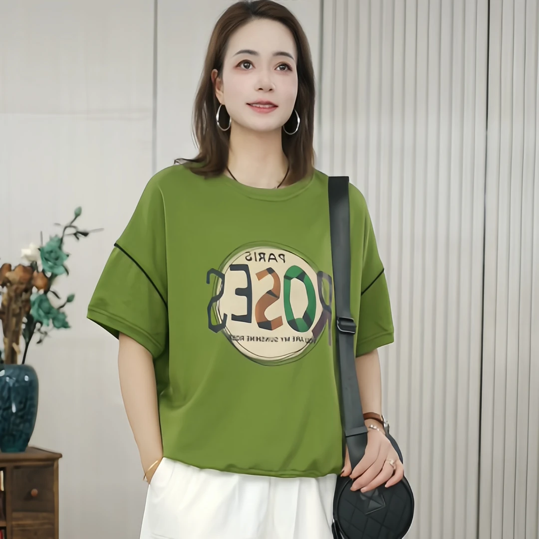 夏季新款圆领T恤女款百搭显瘦夏装宽松休闲夏天t恤1068
