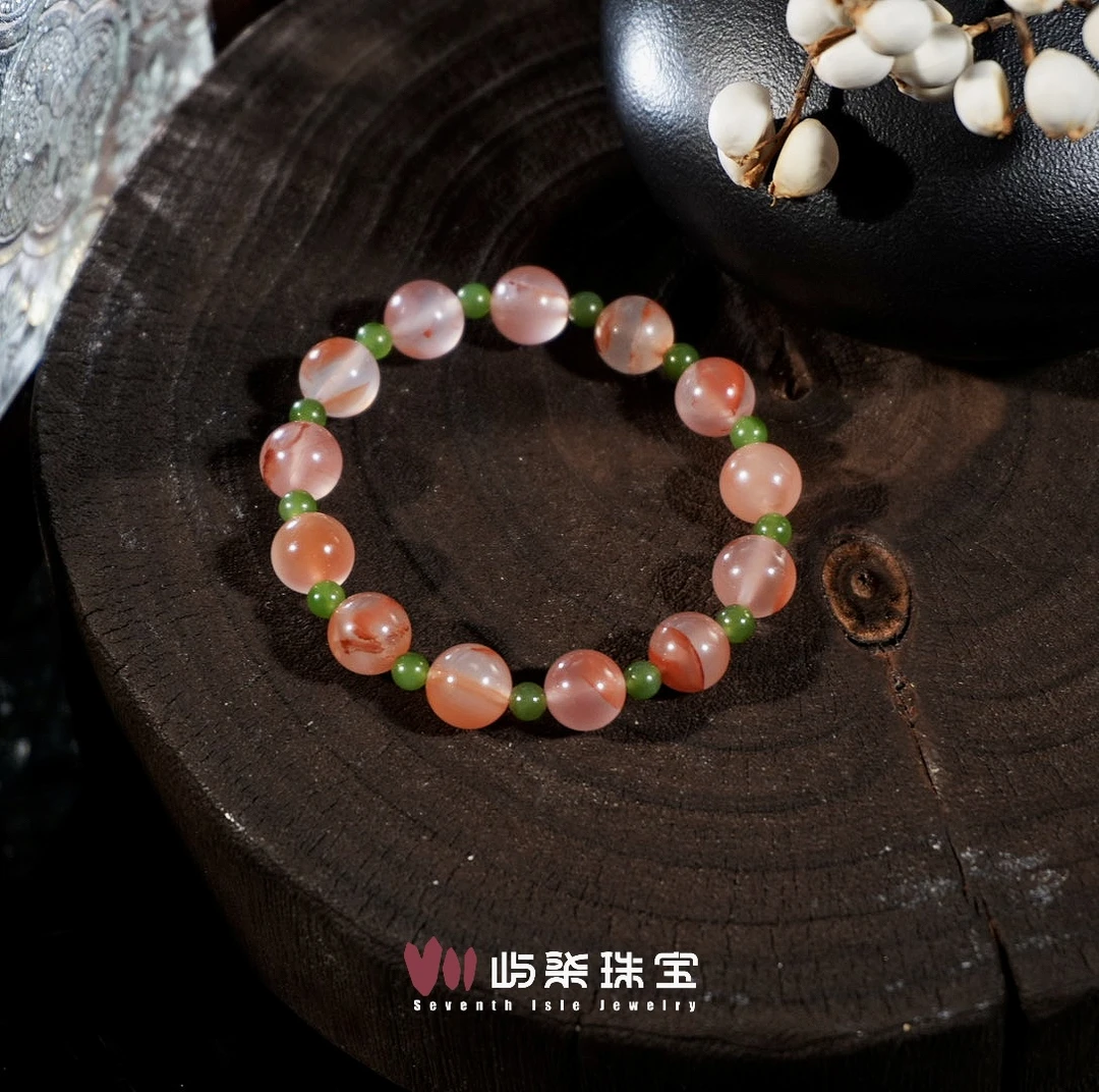F130 玛瑙未镶嵌 冰飘南红8mm圆珠碧玉4mm双宝手串多样性发一防跑