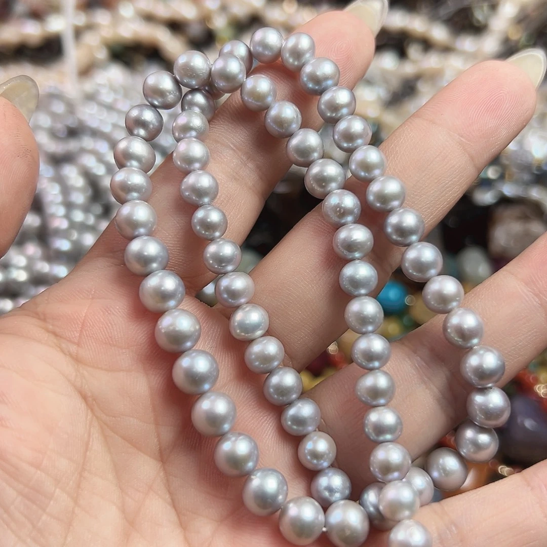 玛瑙/玉髓合金珠宝半成品A641. 珍珠一条7mm