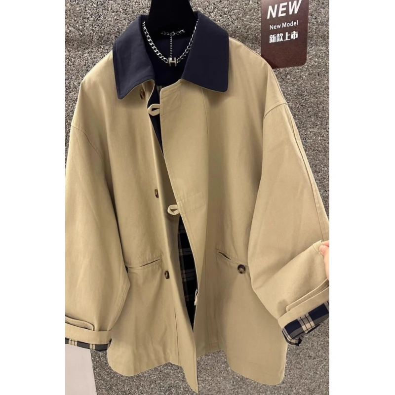 欧货胖mm休闲外套高级感欧货翻领中长款风衣宽松显瘦百搭洋气外套
