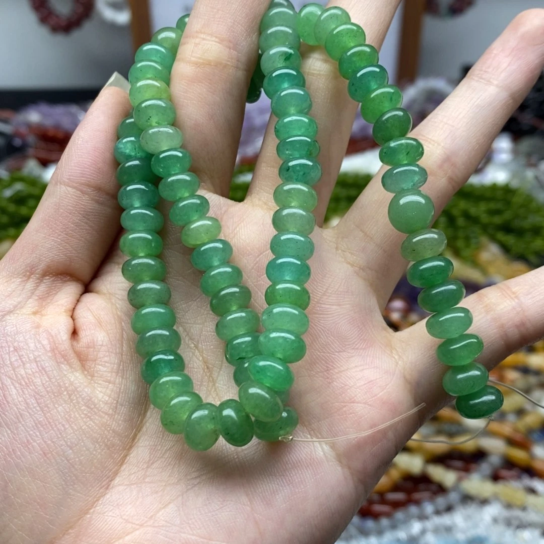 玛瑙/玉髓未镶嵌珠宝半成品一条天然 8m绿玉髓算盘珠A182