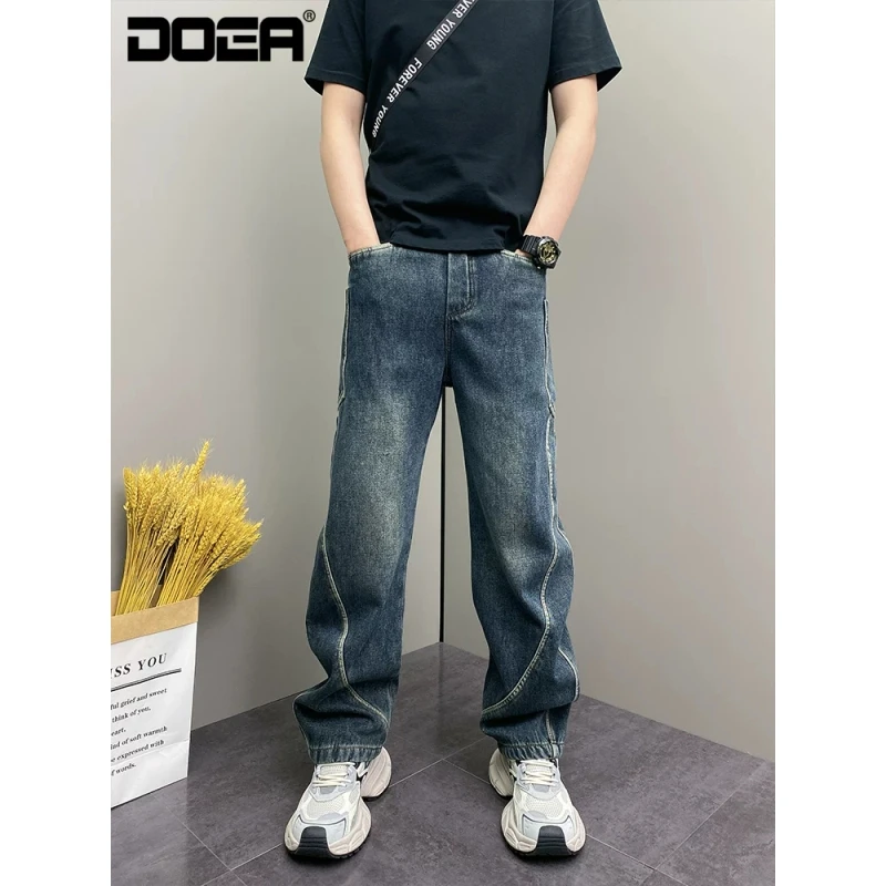 春季原创爆款网红痞帅宽松哈伦水洗阔腿裤男士休闲美式牛仔裤子男