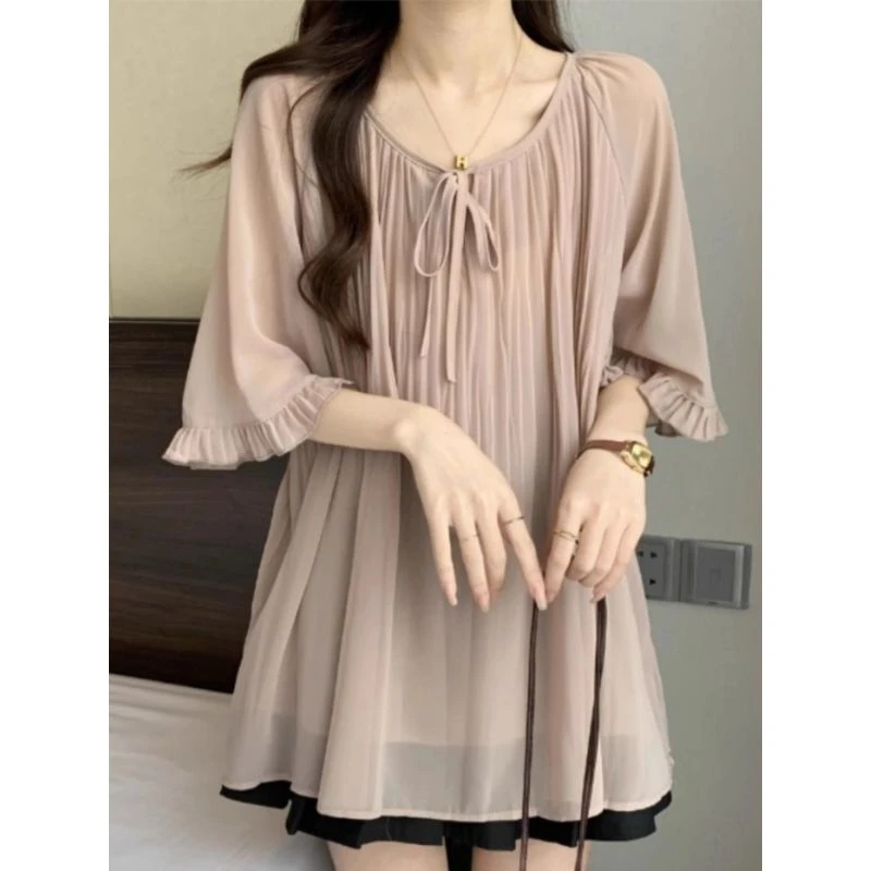 300斤特大码女装胖mm夏季新款气质短袖显瘦雪纺衫宽松遮肚子上衣