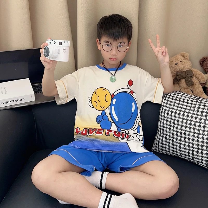 男童睡衣纯棉夏季宽松短袖中大童卡通夏天小男孩可外穿儿童家居服