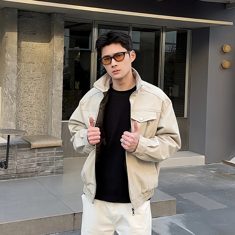 蛇年限定座山蟒立领夹克男女春季cleanfit高级感工装外套宽松上衣