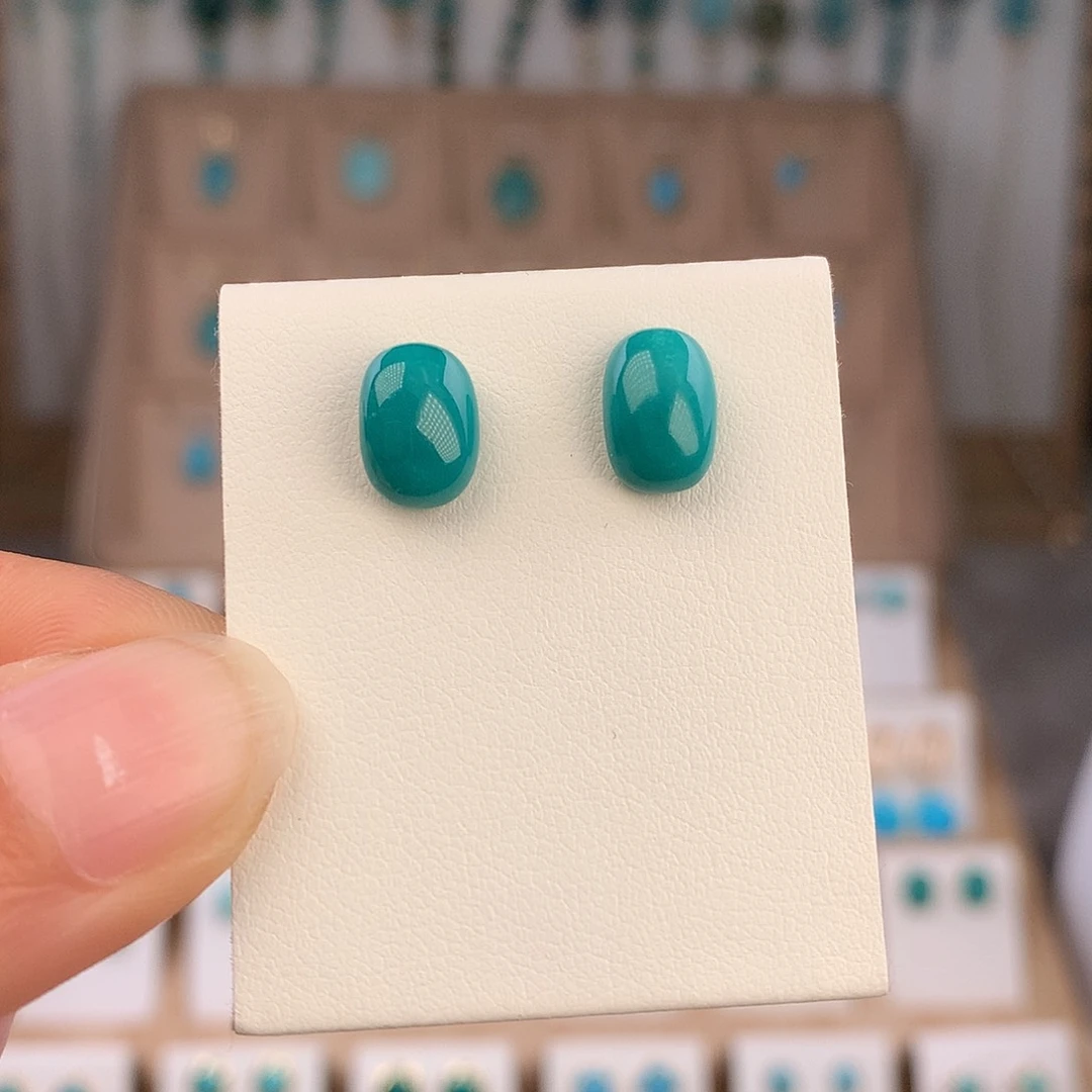 绿松石银S925镶嵌耳饰