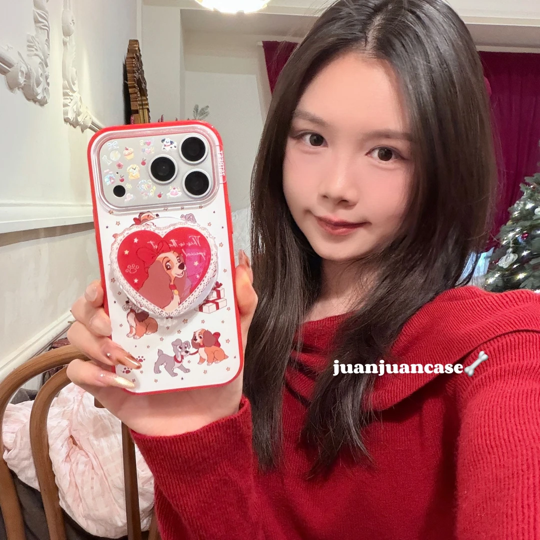 轻薄红边贝贝壳lady小狗爱心磁吸支架适用苹果17promax手机壳16pr