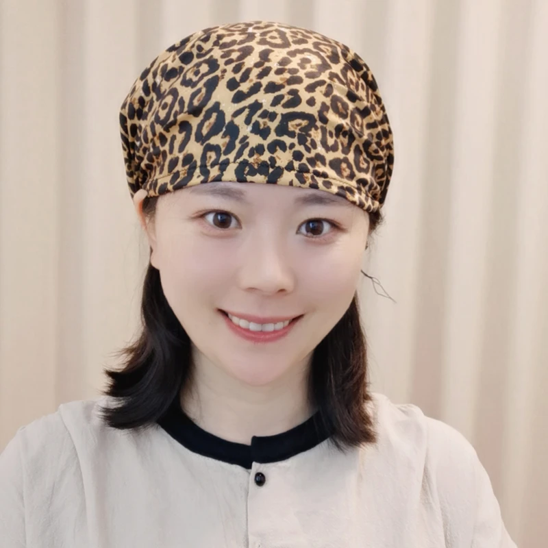 帽子冰丝印花春夏新款时尚薄款千鸟格豹纹洋气包头帽遮白发帽