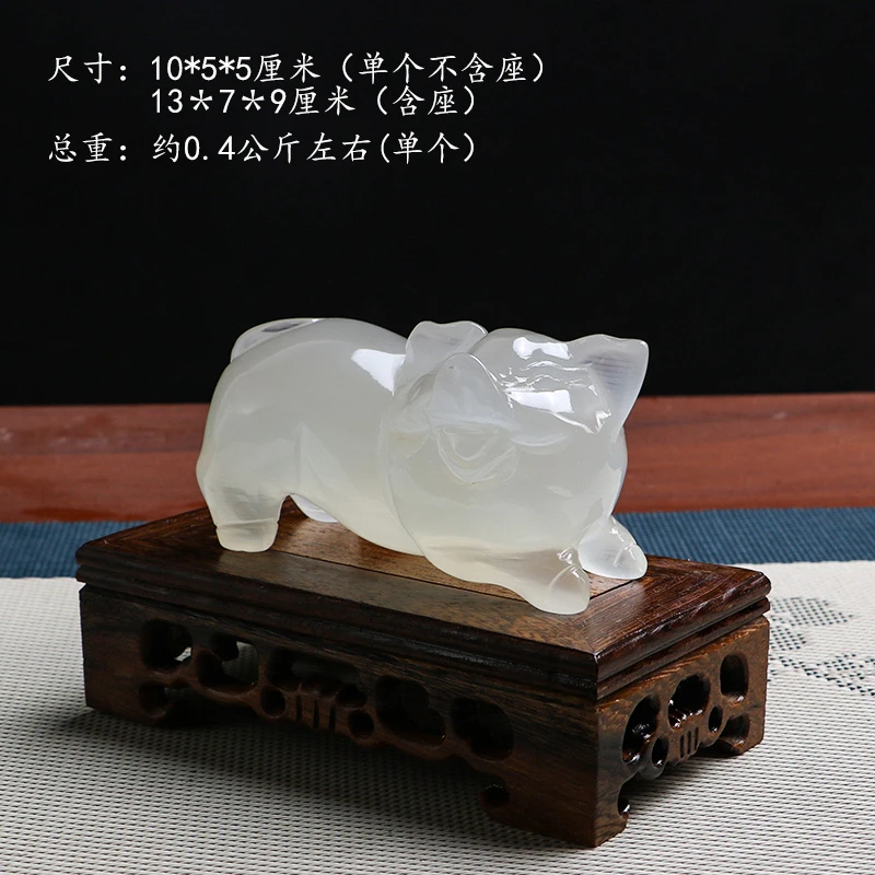 石材猪福满人生茶几茶宠小摆件手把玩件客厅玄关办公室装饰品