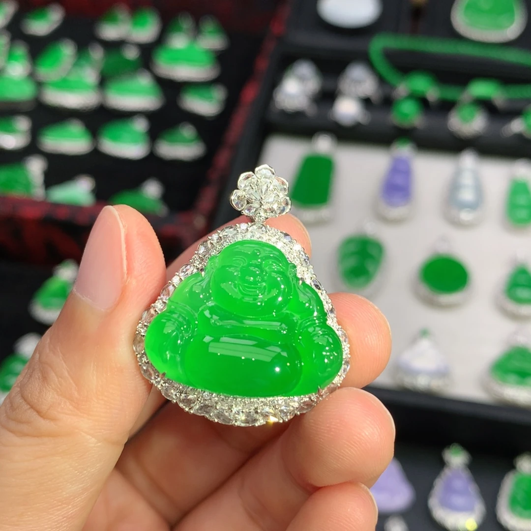翡翠18K金镶嵌吊坠(不含链)