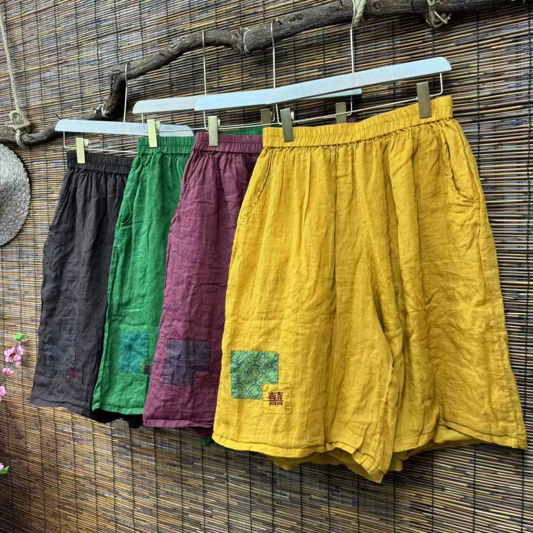 薄款五分裤拼接高腰短裤休闲裤大码百搭长度62胸臀围158腰头120