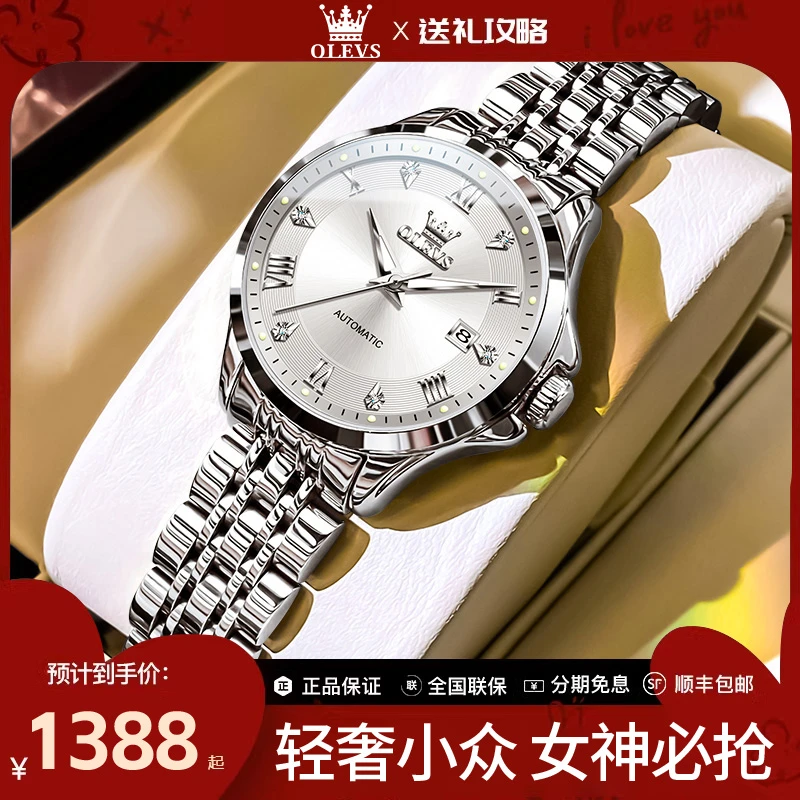 瑞士欧利时女士手表女款全自动机械表时尚简约轻奢小众防水夜光女