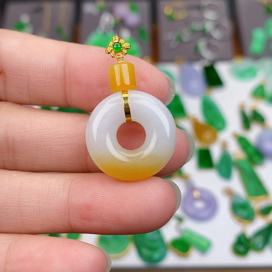 翡翠18K金镶嵌吊坠(不含链)豹**7