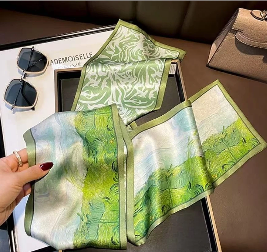 优雅百搭双面定位印花长条丝巾时尚百搭丝巾气质