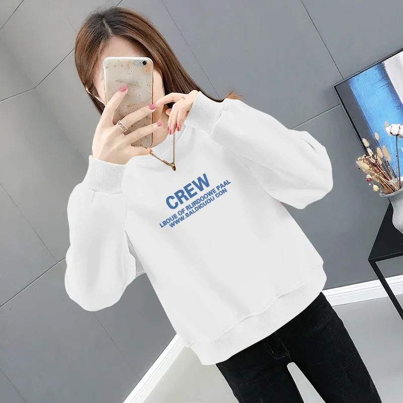 纯棉高质量小众字母印花卫衣高腰套头圆领短款保暖休闲套头女上衣