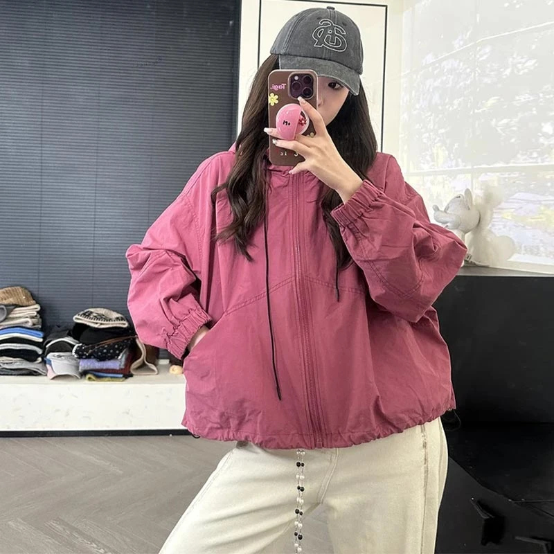 简约时尚洋气连帽外套女2025年春季新款设计感抽绳宽松气质冲锋衣