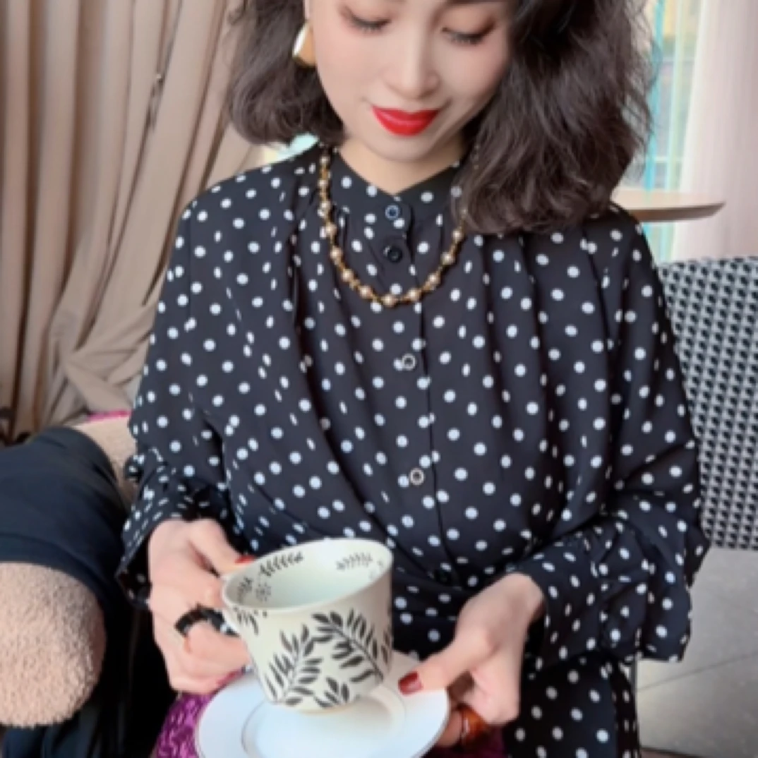 【波点星斑】(一如专属)显瘦春季气质波点立领长袖衬衫