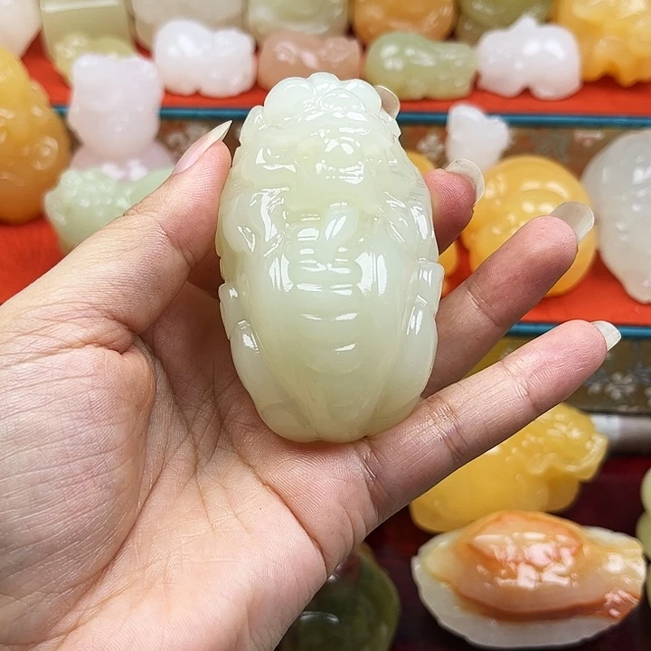 踏***雪石材龙龙手把摆件